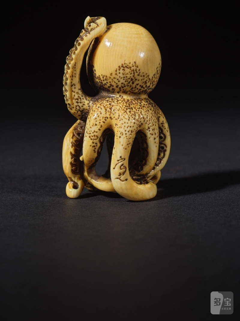 象牙彫根付 蛸 銘「房之」 19世紀 | NETSUKE EN IVOIRE REPRÉSENTANT UN POULPE - 图7